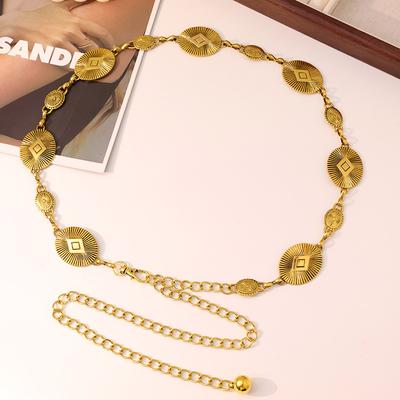 Damen Exquisite Schnitzerei Palaststil Schwere Metall Taille Kette Retro Modisch Kleid Text Geometrisch Gürtel