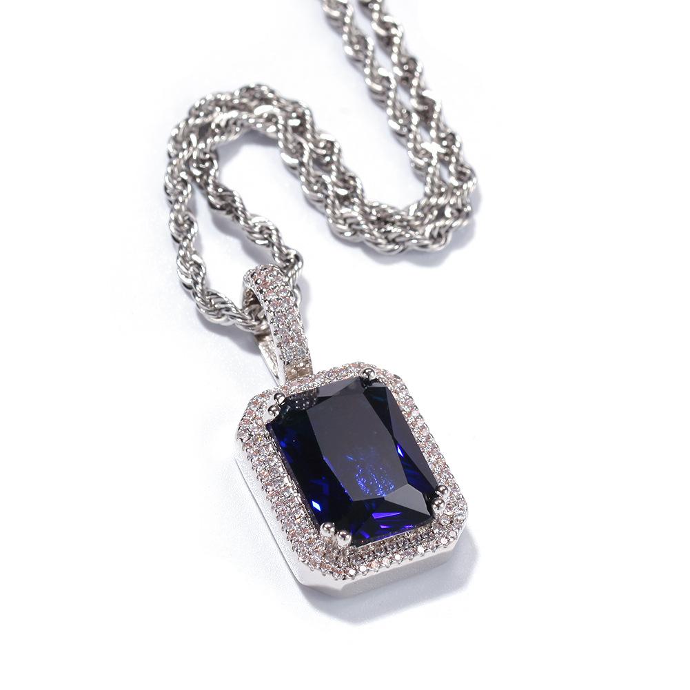 Hip Hop Trendy Brand Colorful Square Solid Retro Pendant Necklace Personalized Diamond Ins Style New Product