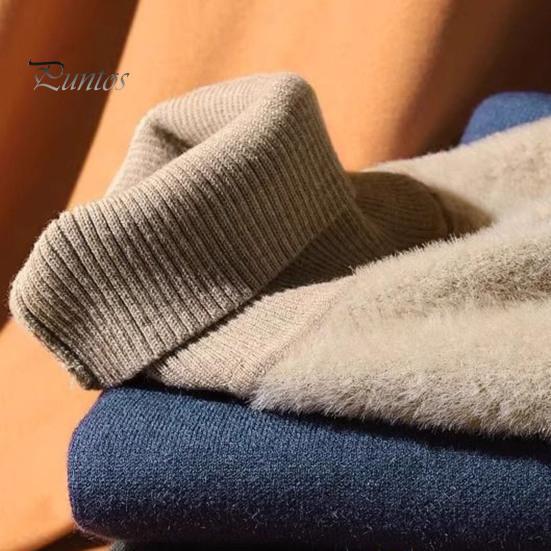 Men Winter Pullover Thickened Turtleneck Sweater Fleece Lined Warm Knitted Long Sleeve Top Casual Loose Fit for Home Office Street Wear Solid Color