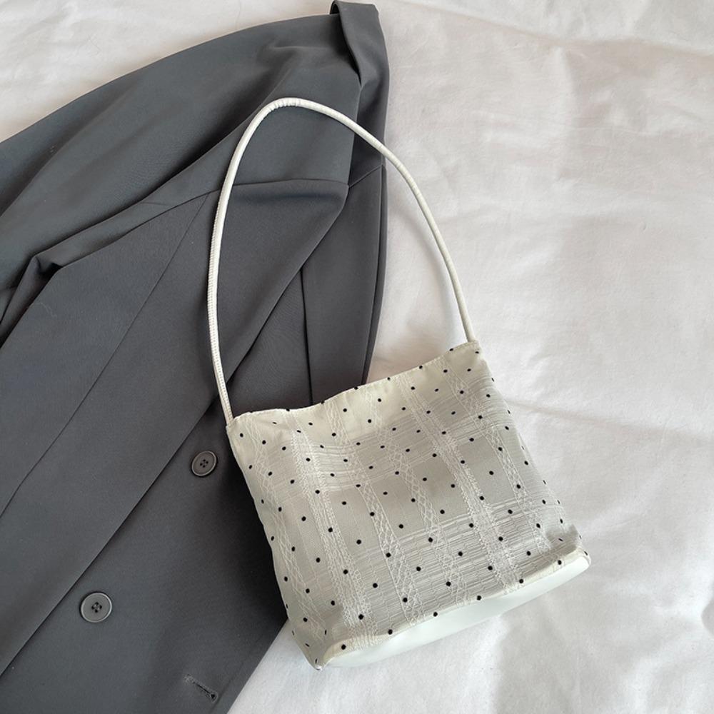 Fashionable Versatile Women Handbag Korean Style Elegant Underarm Bag Decorative Silk Scarf Polka Dot Pattern Bucket Bag