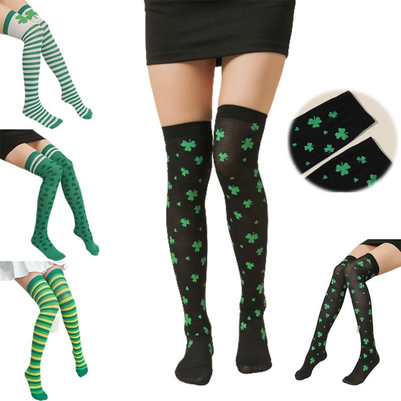 Day Patricks St Thigh High Stocking Over Knee Sock Long Striped Shamrock Women