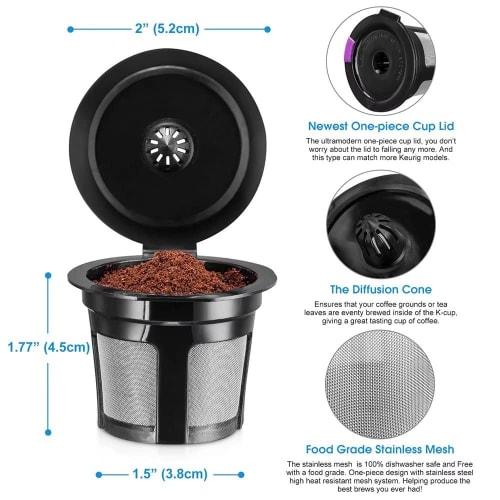 Reusable K-Cup 6-Pack, Universal Compatible, Reusable Coffee Filters, Food-Grade Stainless Steel/Mesh, Eco-Friendly, for Keurig 1.0/2.0 Brewers