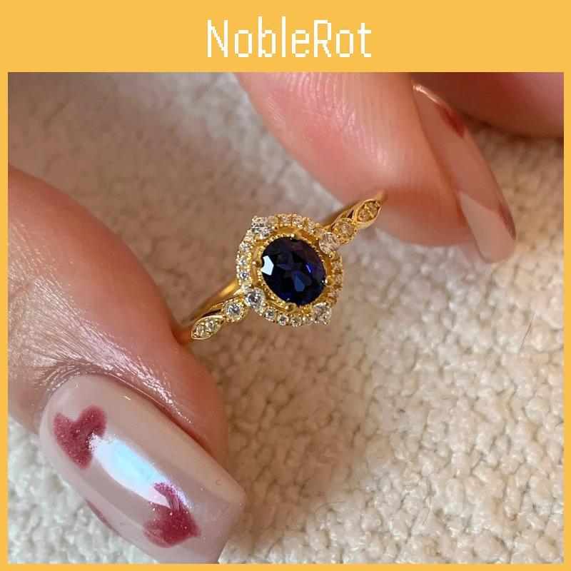 Elegant Royal Blue Geometric Zircon Ring For Women Versatile Adjustable Open Finger Design