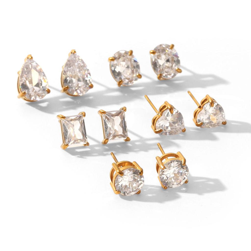 New Zircon Earrings for Women, Fashionable Versatile Studs, 18K Gold, Non-fading Titanium Steel Ear Jewelry Ring