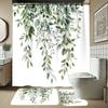 Set Of 4 Green Leaves, Waterfall, Simple Pattern Shower Curtains With Hooks, Bathroom Divider Curtains, Machine Washable