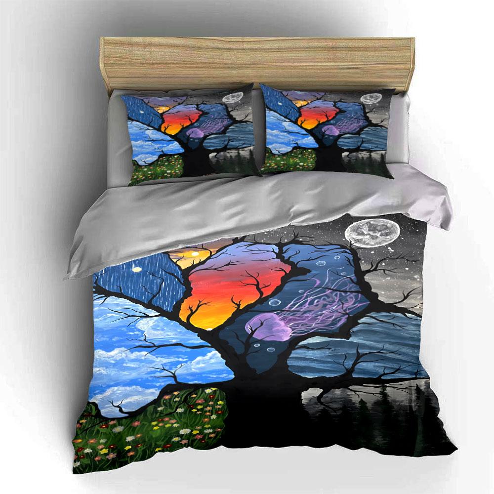 Colorful Trees and Moon. Bedding Sets Duvet Cover Sets Duvet Covers Pillowcases(1 * Duvet Cover 2 * Pillowcases, Without Duvet Insert)