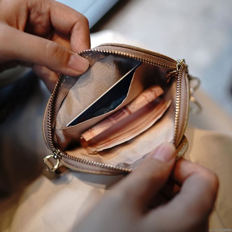 Damen Kleines Leder Münzbeutel Mini Geldbörse Reißverschluss Kurzes Portemonnaie Kartenhalter Kompakter Münzbeutel mit Schlüsselring für Damen