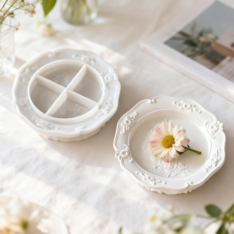 European Vintage Relief Lace Gypsum Tray DIY Handmade Ornament Round Oval for Coffee Table Snack Candy Storage Tray