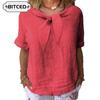 Camicette e camicie con scollo a maniche corte, stampa tinta unita, moda casual da donna