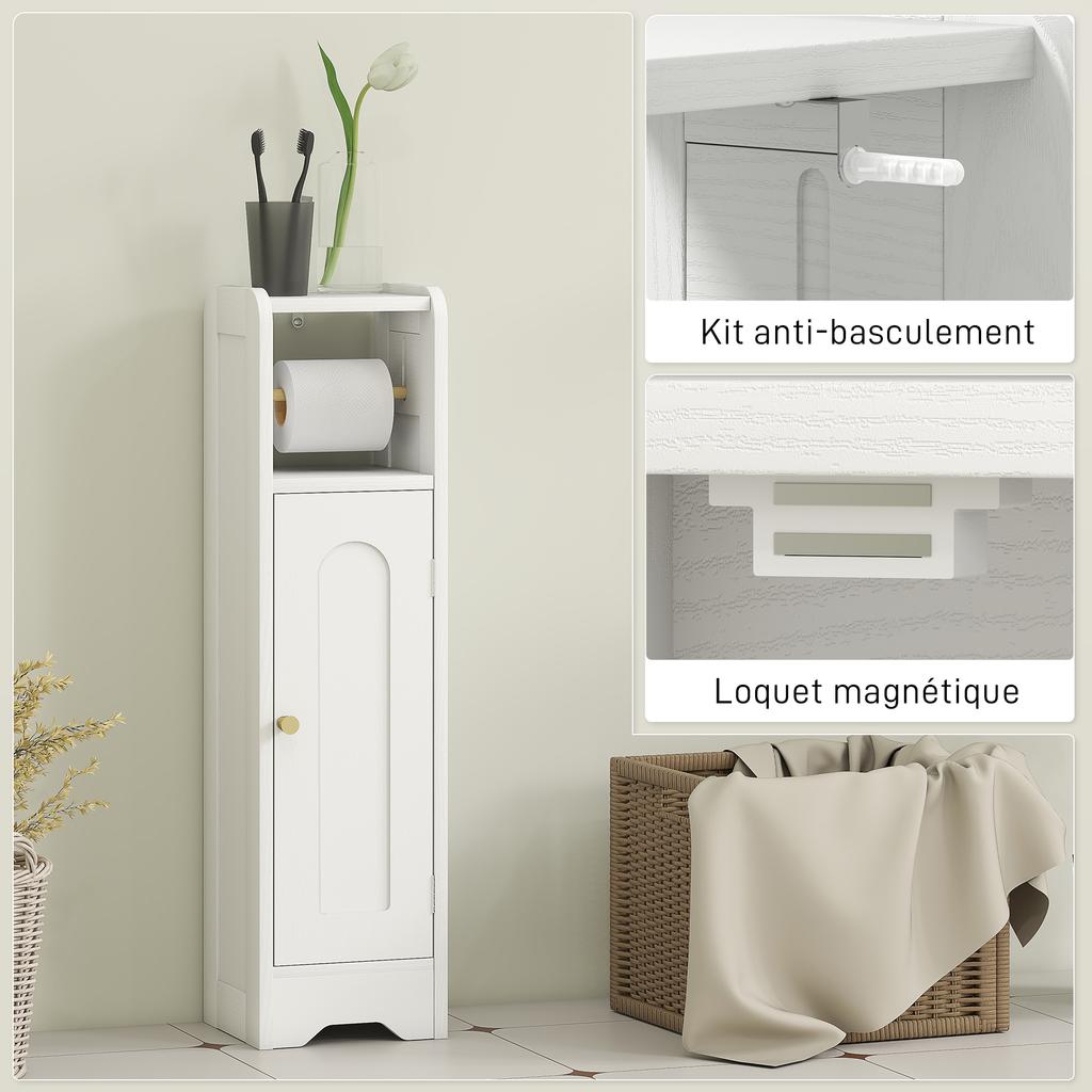 Small Bathroom Storage Cabinet with Toilet Roll Holder - White