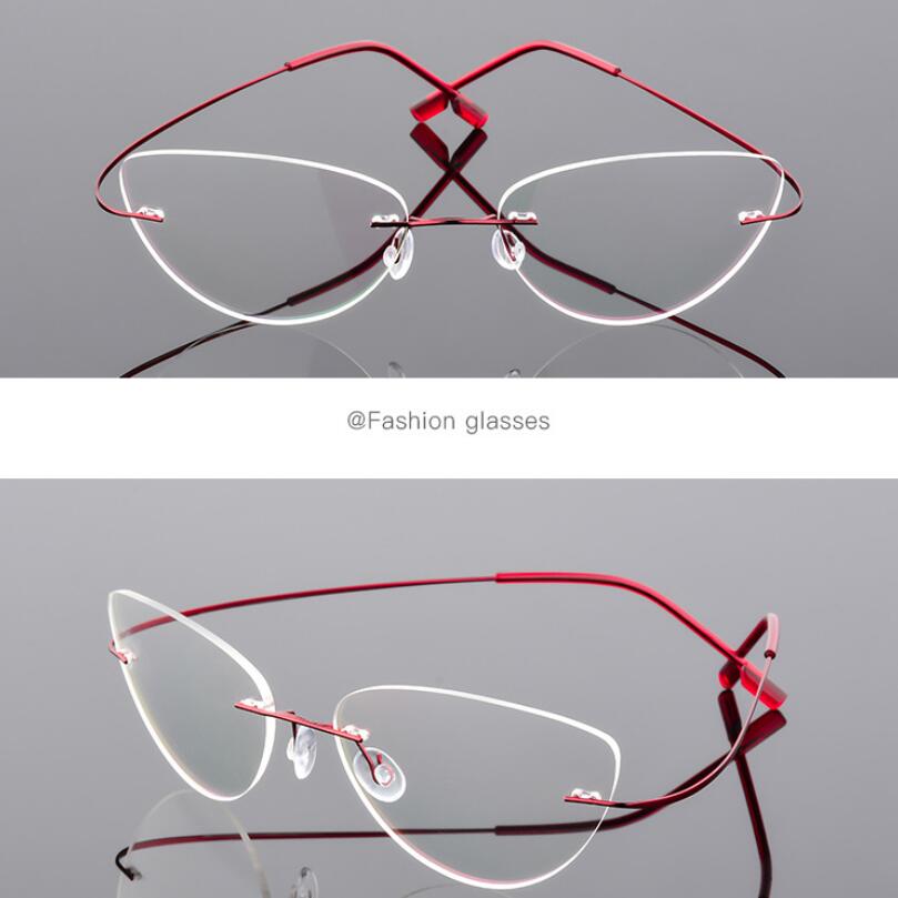 1.61 index Lens Frameless Cat Eye Myopia Eyeglasses Ultralight Rimless Blue Light Blocking Prescription Glasses -0.5 -0.75 to -6