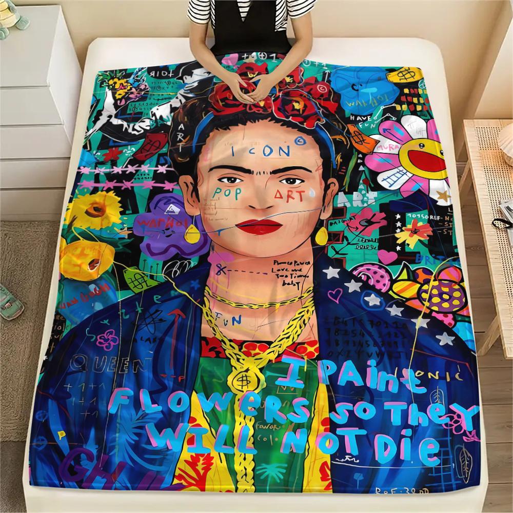 1Pc Frida Kahlo Print Flannel Blanket, High Quality Comfortable for All Seasons, Home Decor, Warmth and Comfort, Perfect for Christmas Gifts