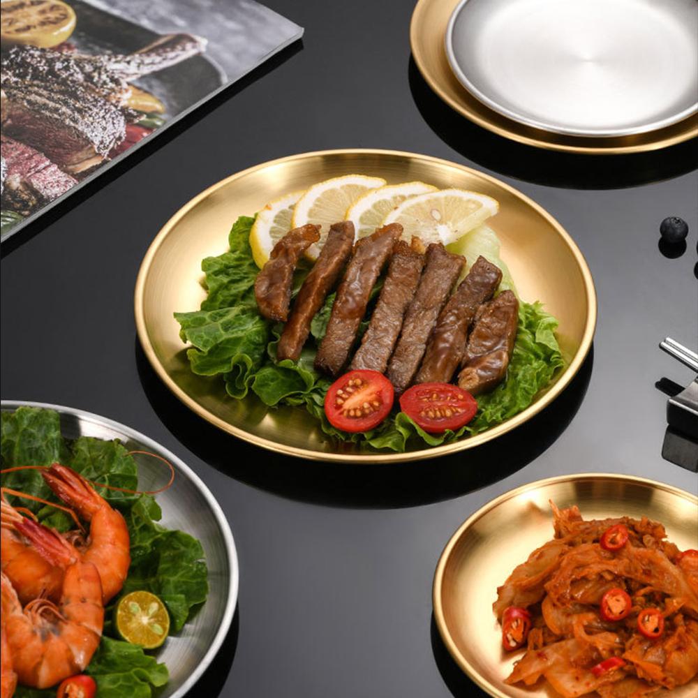 1 szt. Okrągły talerz ze stali nierdzewnej Talerzyk na ości Płytka taca Metalowy talerz kempingowy Talerz obiadowy Naczynia piknikowe do grilla Naczynia kuchenne