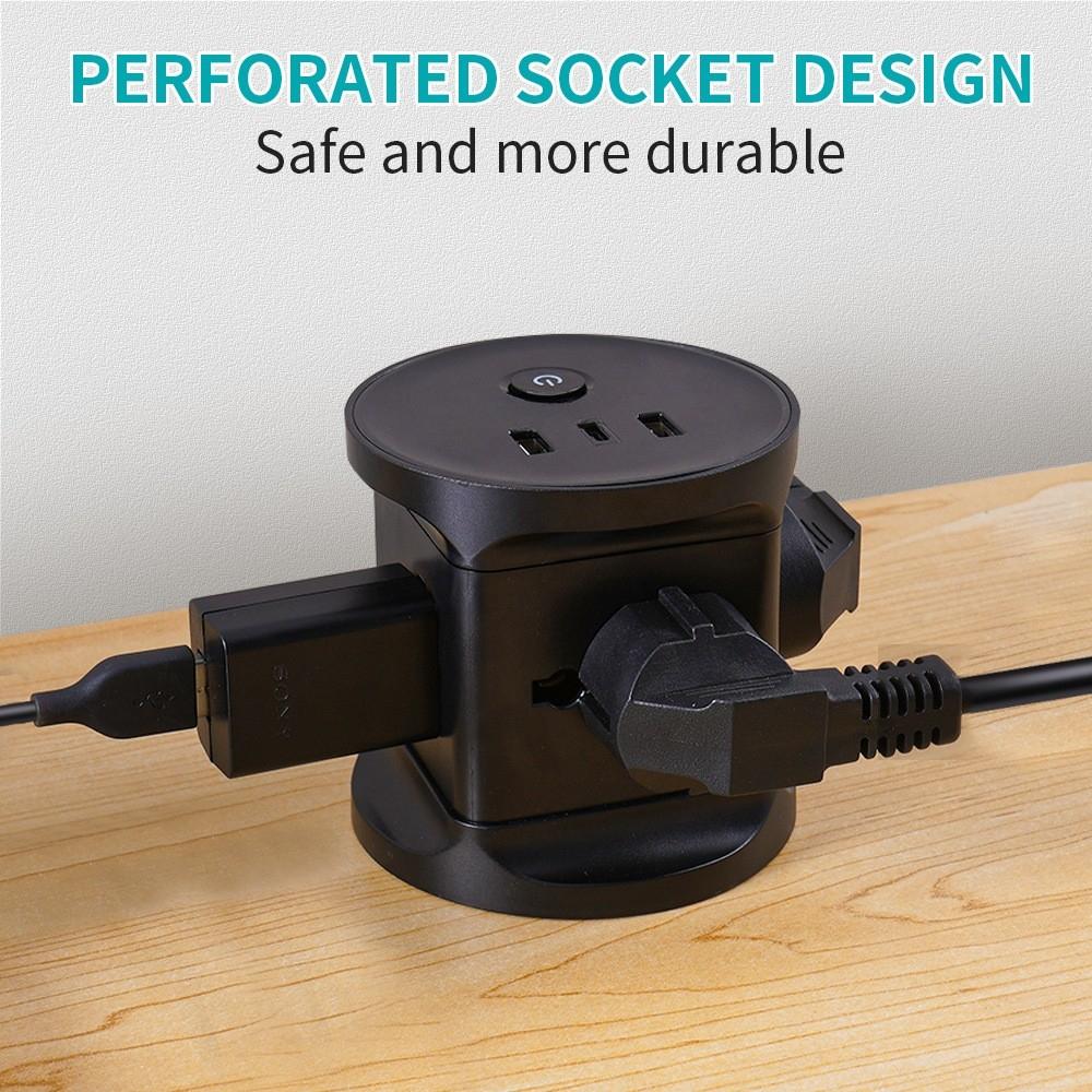 Tower Extension Socket with USB-A x2 + USB Type-C x1 Surge Protector Small Multi-Function Conversion Plug