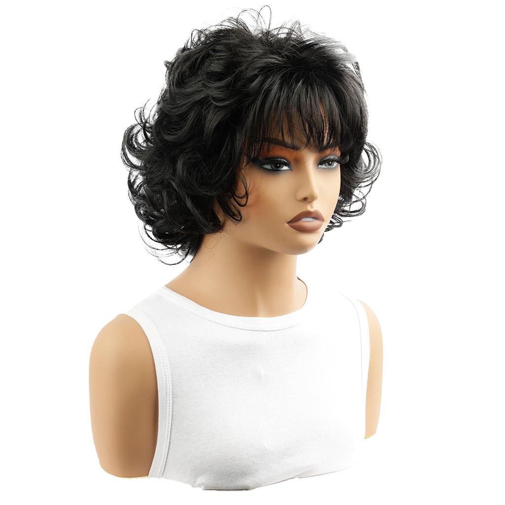 Synthetic Black Wigs With Bangs Short Curly Fluffy Wigs for Women Daily Cosplay Natural Bob Hair Heat Resistant Fiber Wig