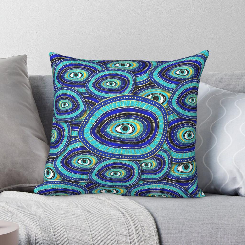 Evil Eye Amulet Square Pillowcase Polyester Linen Velvet Creative Zip Decorative Pillow Case Sofa Cushion Cover