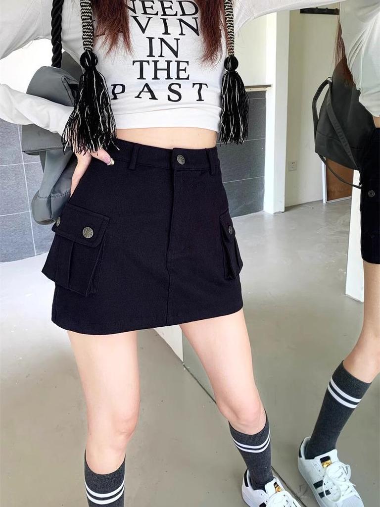 High-Waisted Khaki Mini Skirt for Women - Autumn 2023 American Style
