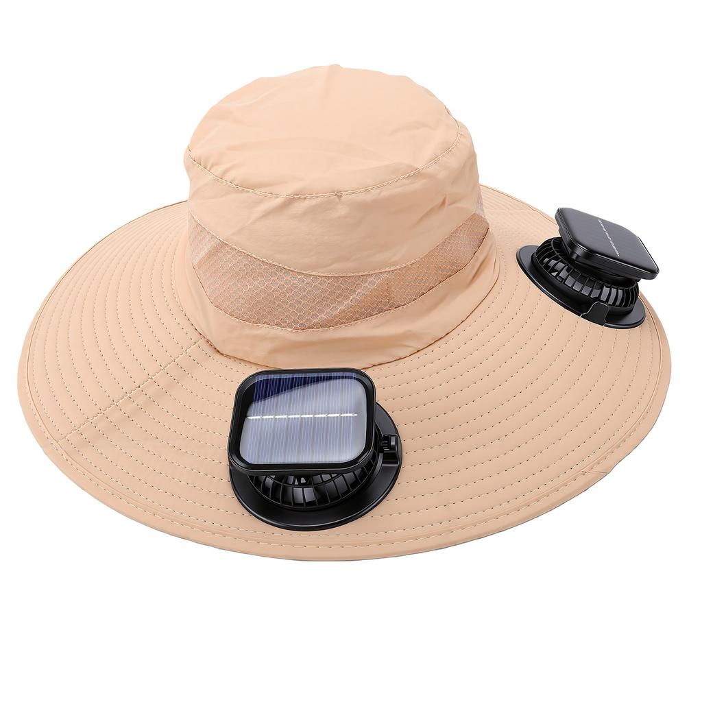Wide Brim Sun Hat with 2 Solar Fan Dual Power Foldable Solar Fan Hat For Men Women Fishing Camping