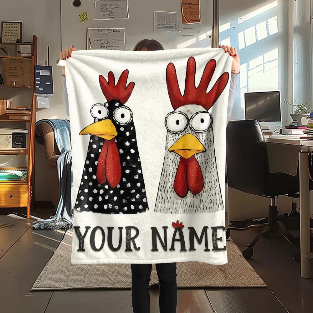 1PC Custom Name Chickens Polka Dots Patterned Flannel Blanket Suitable For All Seasons for Home Decor Warmth and Comfort Gifts Holiday Present_lx