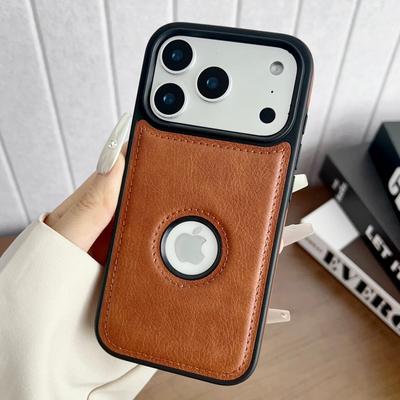 Étui de luxe en cuir avec logo ajouré pour iPhone 17 Air 16 15 14 13 12 11 Pro Max 17Promax Étui rigide blindé antichoc Business Funda Cover