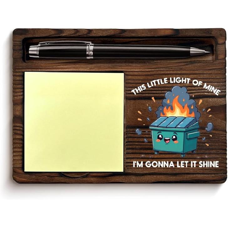 Funny Dumpster Fire Desk Accessories Office Decor Humor Office Gifts for Coworkers Colleagues Employees This Little Light of Mine Sticky Note Holder Let It Shine