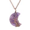 Moon Shape Design Natural Crystal Pendant Necklace With Tree Of Life Design For Women