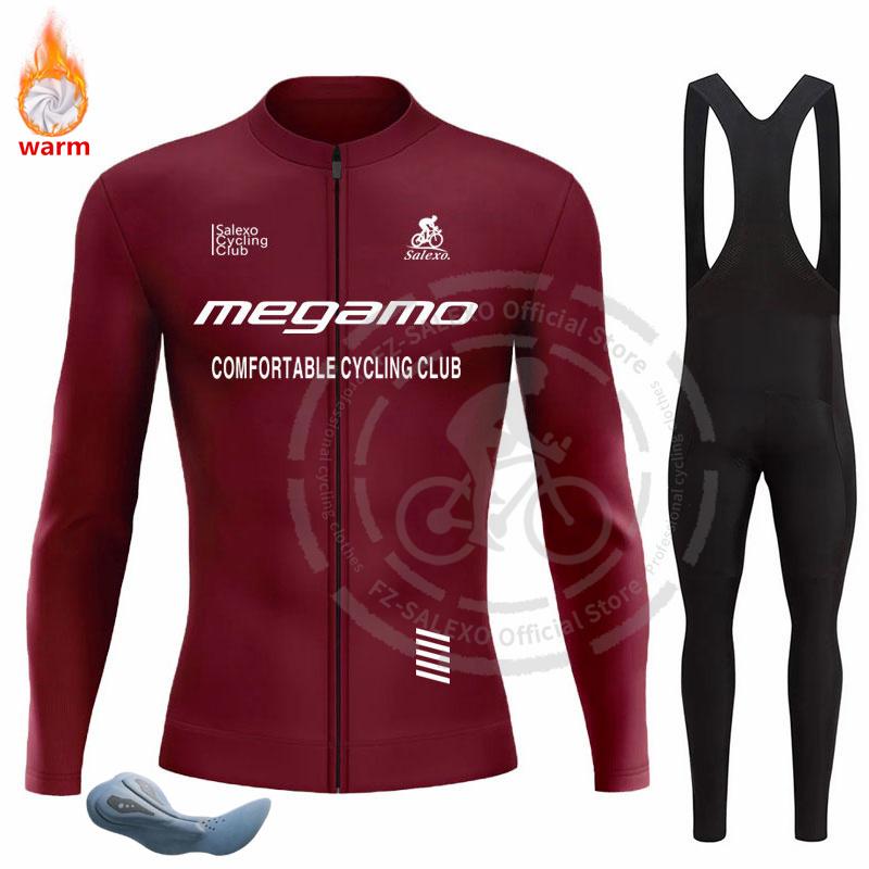 Megamo Winter Thermal Fleece Cycling Jersey Set Men Bike Clothing MTB Uniform Maillot Ropa De Ciclismo Sports Bicycle Bib Pants