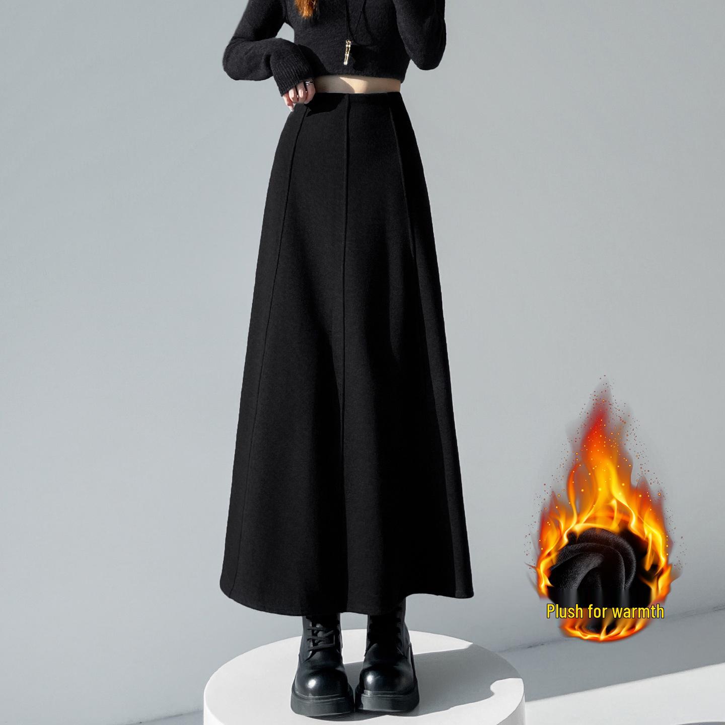 

Design-Sense Thick Woolen A-Line Long Umbrella Skirt for Women - High-Waisted, Hip-Covering Autumn/Winter Style L чёрный
