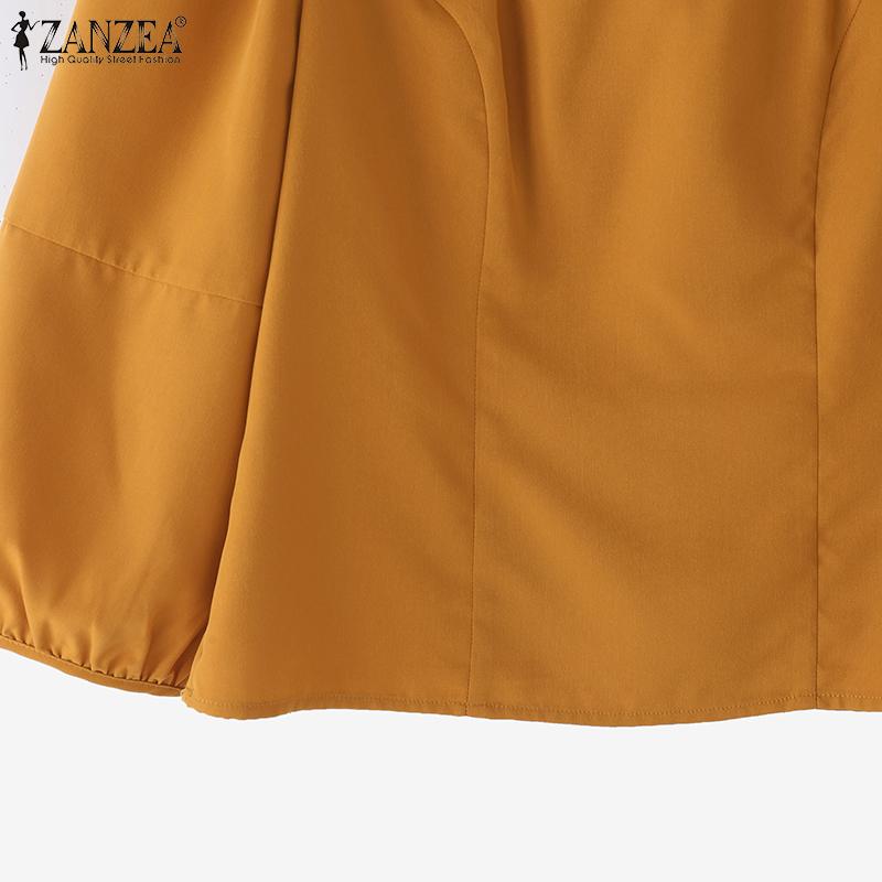 ZANZEA Women Casual Round Neck Solid Color 3/4 Sleeve Blouse