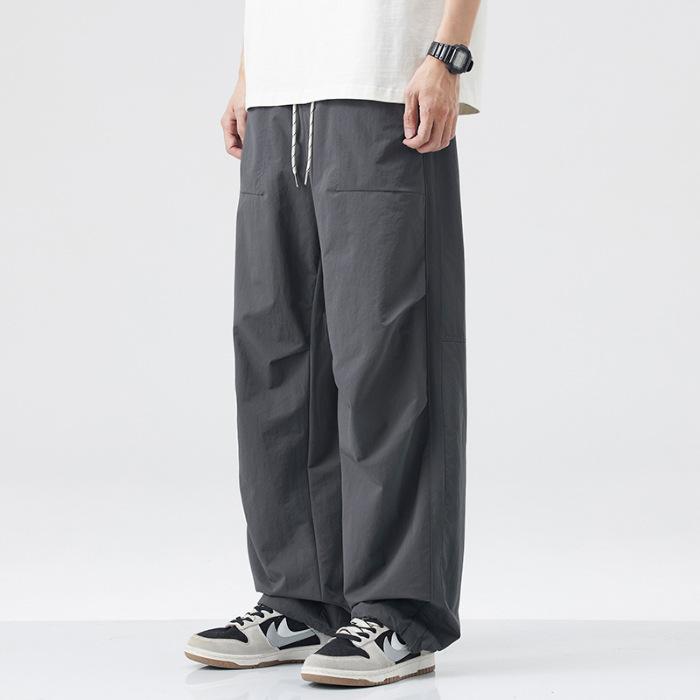 Ice silk thin casual pants men's summer new straight loose paratrooper pants trendy brand cool scimitar pants