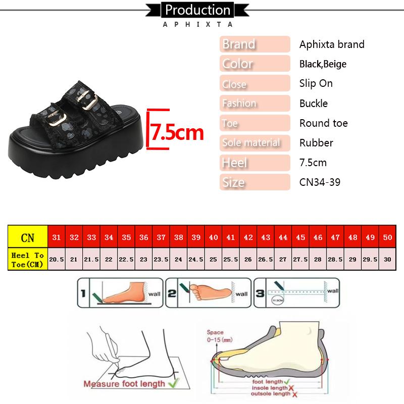 Aphixta 7.5cm High Heels Platform Sandals Slippers Women Slides Woman Shoes Wedge Slippers Buckle Beach Slides Shoes