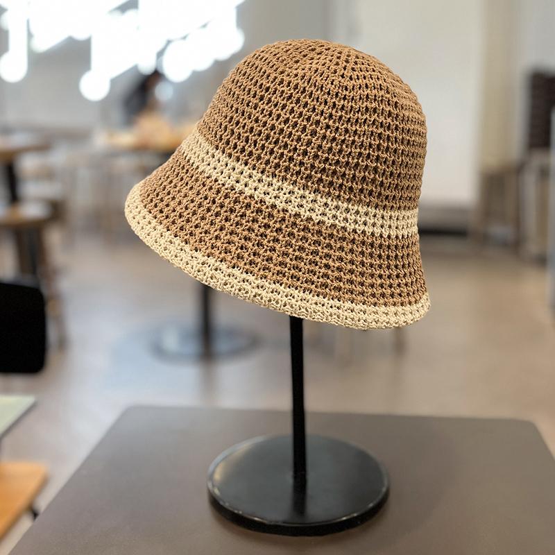 Retro woven hat women's spring and autumn breathable hollow face small knitted bucket hat sunshade bucket hat tide