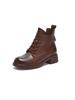 Leather Retro Martin Boots Women's British Style Round Head Thick Heel Short Boots 2025 Autumn and Winter New Height-increasing Boots