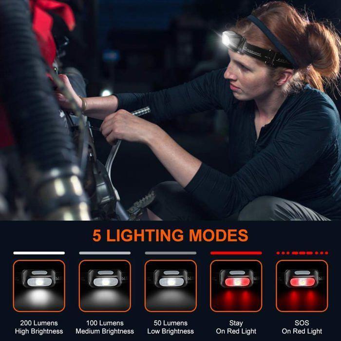 Lampe frontale LED rechargeable - AIMOONSA - Modèle standard - 200 lm - 800 mAh - 5 modes
