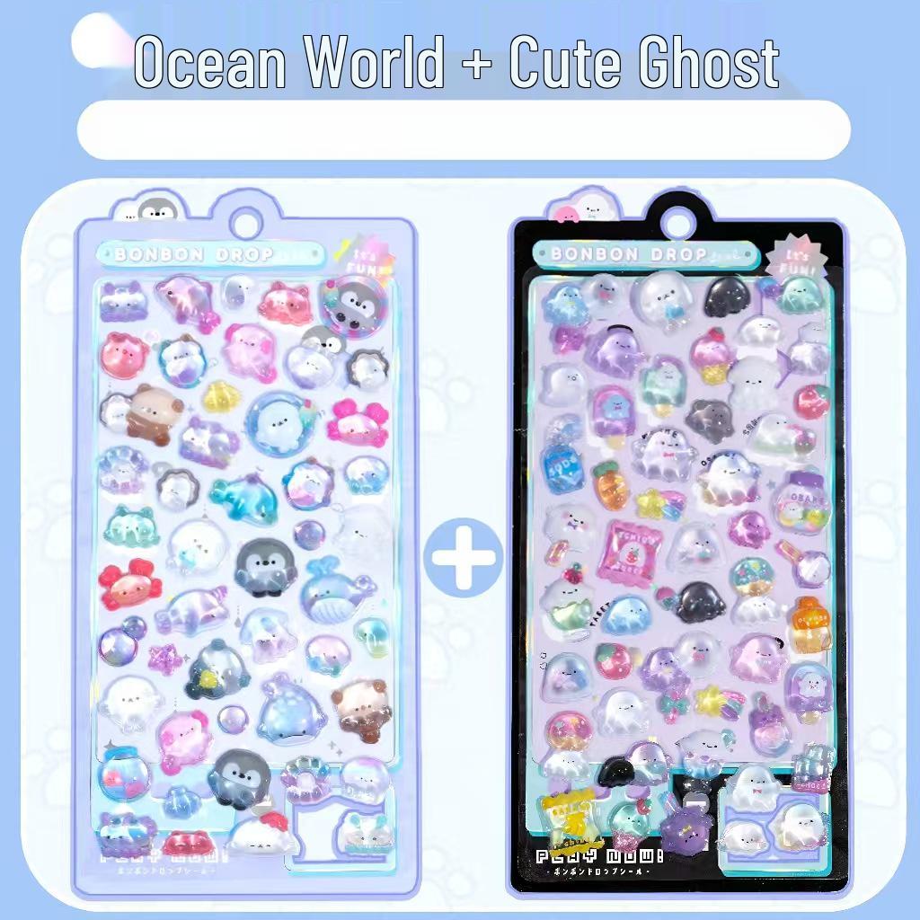 Children's 3D Cartoon Puffy Crystal Diamond Stickers - Cute Embossed Decor for Girls