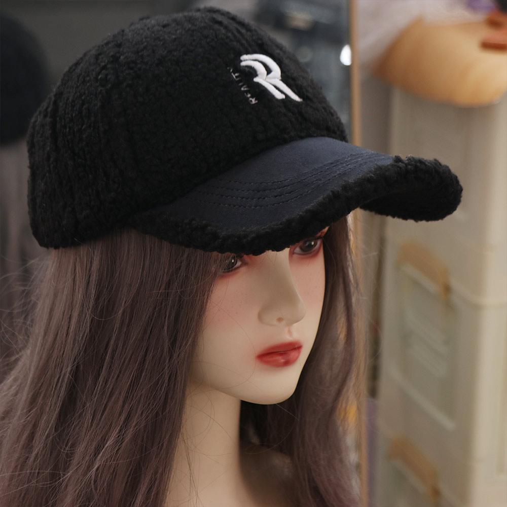 Letters Winter Baseball Cap Double R Plush Peaked Cap Fashion Lamb Wool Hat  Sports