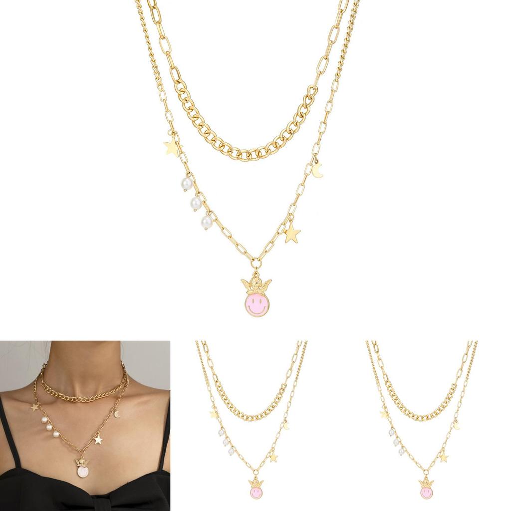 Trendiger Europäischer Stil Kreativer Schmuck Charmantes Sternenkrone Lächeln Halskette Für Frauen