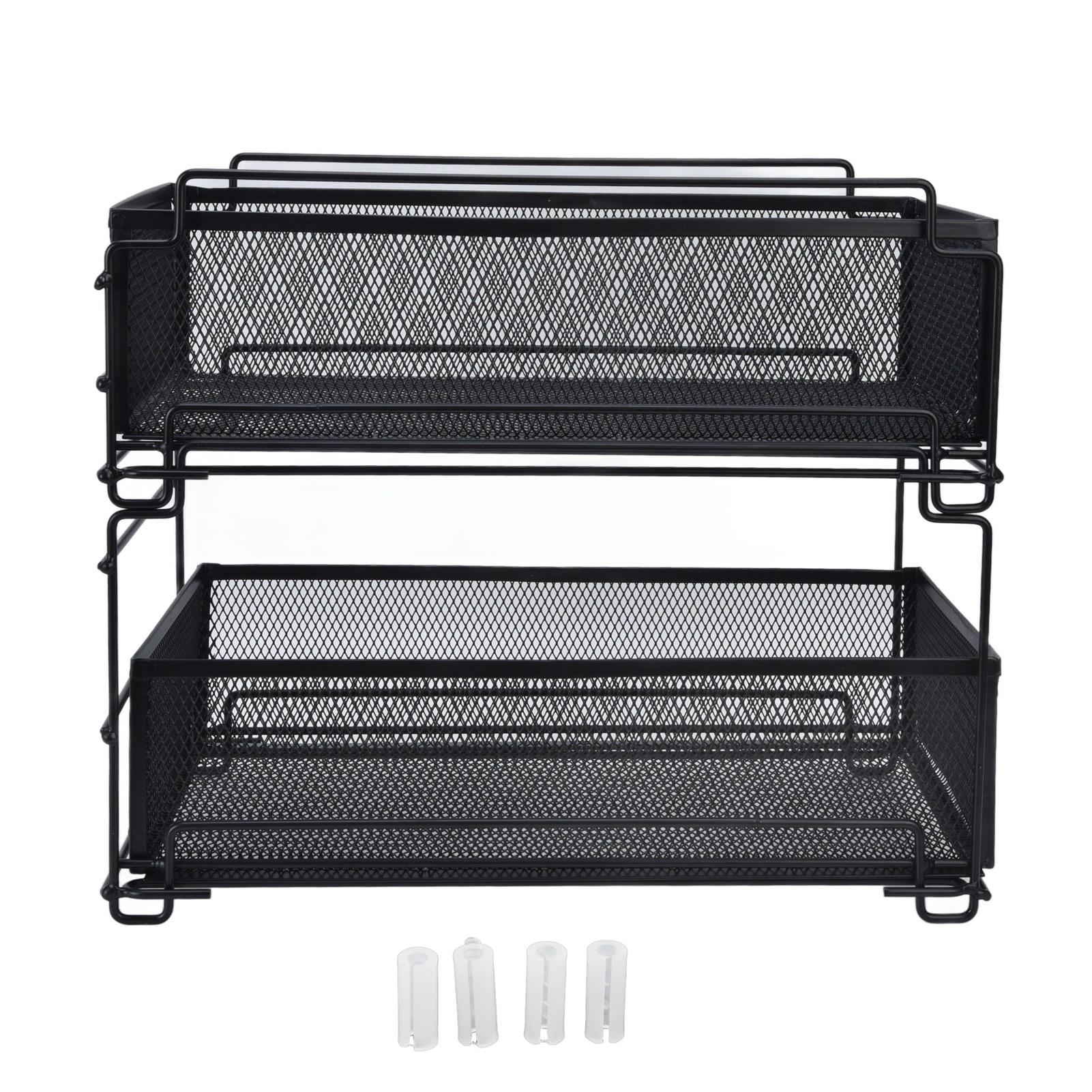 

2 Tier Sliding Cabinet Basket Kitchen Organizer Under Sink Drawer Storage Rack With Pull Out Drawers Bathroom Storage Rack чорний