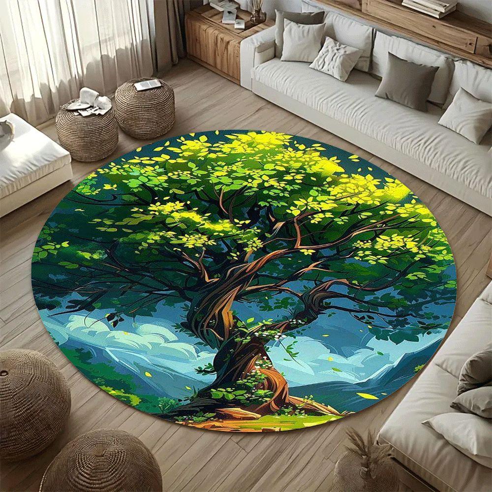 Flannel Printed Magic Tree Rug Forest Landscape Design Nature Art Decor Soft Floor Mat For Living Room Bedroom And Peaceful Home