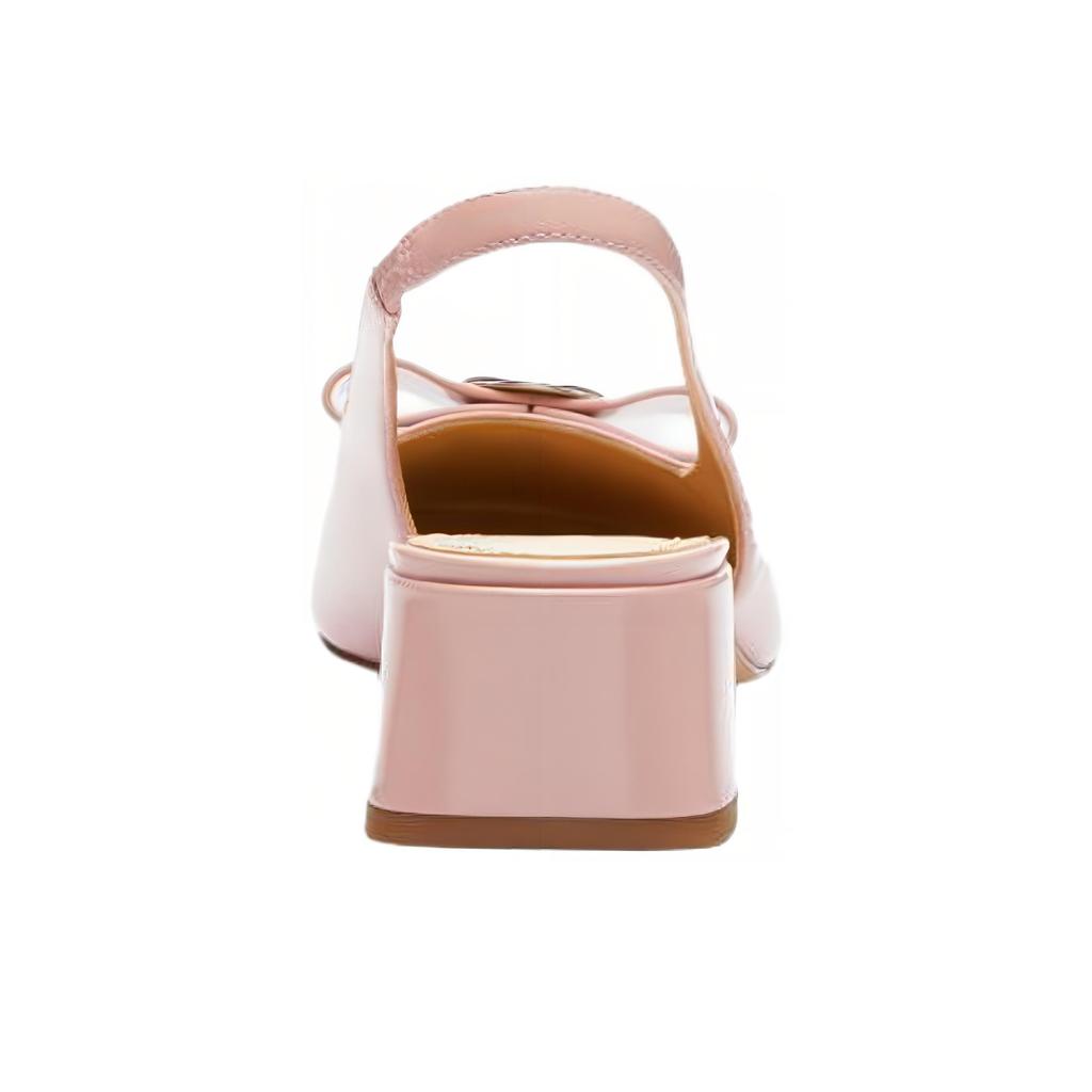 Coach Plaque Leather Round Toe Open Back Slip-On Bow Decor Block Heel High Heels 4cm Women High Heels Nude-Pink CBN25-CRR