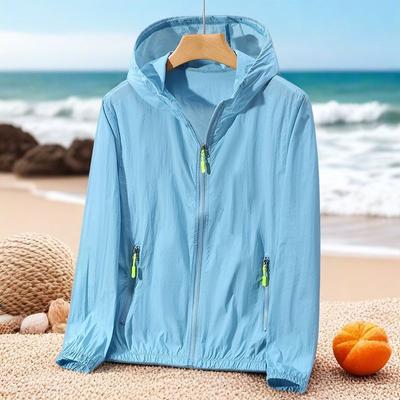 Veste coupe-vent à capuche fine et décontractée pour femme, avec fermeture éclair et poche, pour l'été