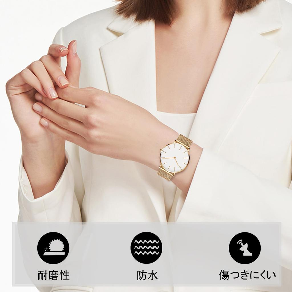 RORIOS Women's Watch Simple Analog Water Resistant Japanese Quartz Mesh Band Stylish Casual Commute School Watch for Women White D