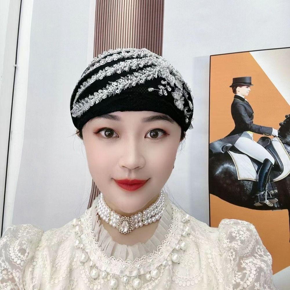 Phoenix Tail Women Headscarf Turban Cap Beanie Hair Cover Cap Luxury Floral Lace Caps  Head Wraps