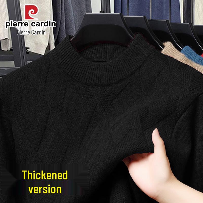 Pierre Cardin Men's Thickened Semi-High Collar Winter Knit Sweater