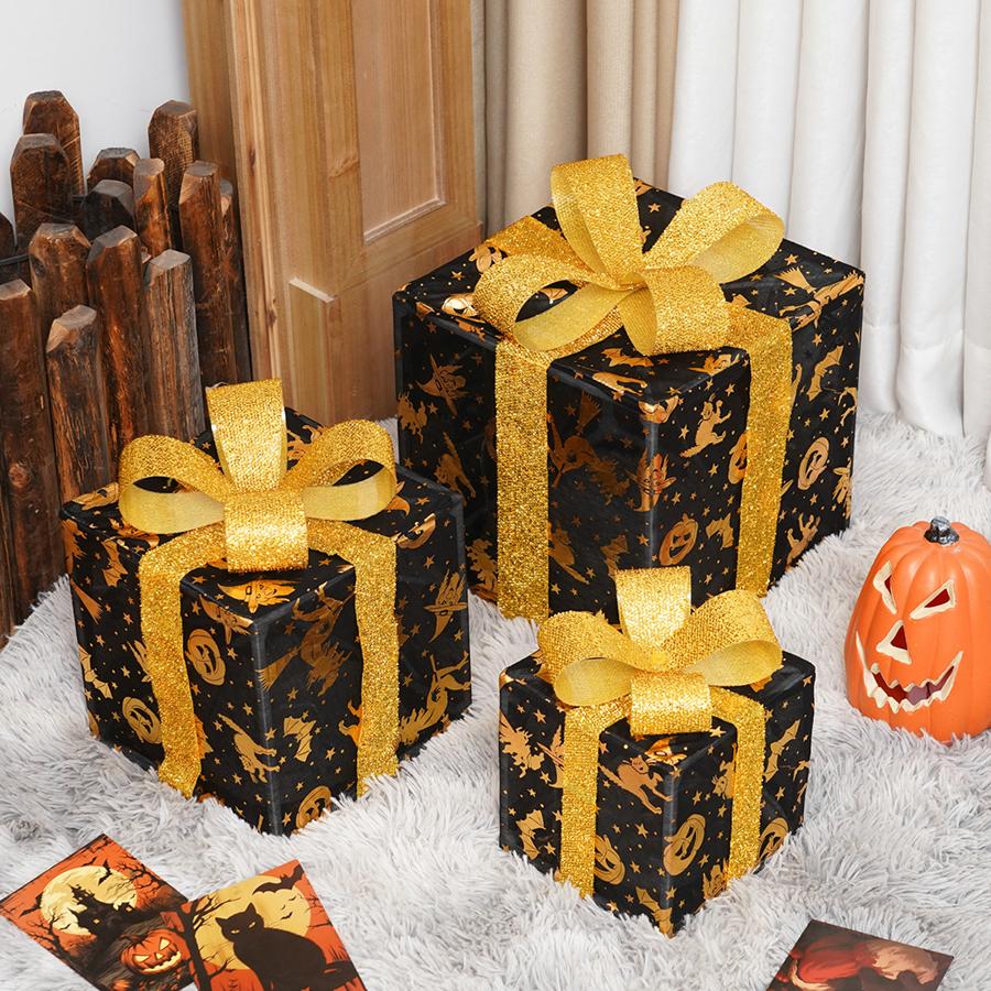 New Pumpkin Gift Box Lamp Three Piece Set Halloween LED Light String Festival Party Decoration Atmosphere Light