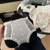 Damen Sommer reine Spitze Kamelie Netz 10A Antibakterielle Baumwolle Langer Schritt Hohe Taille Slip