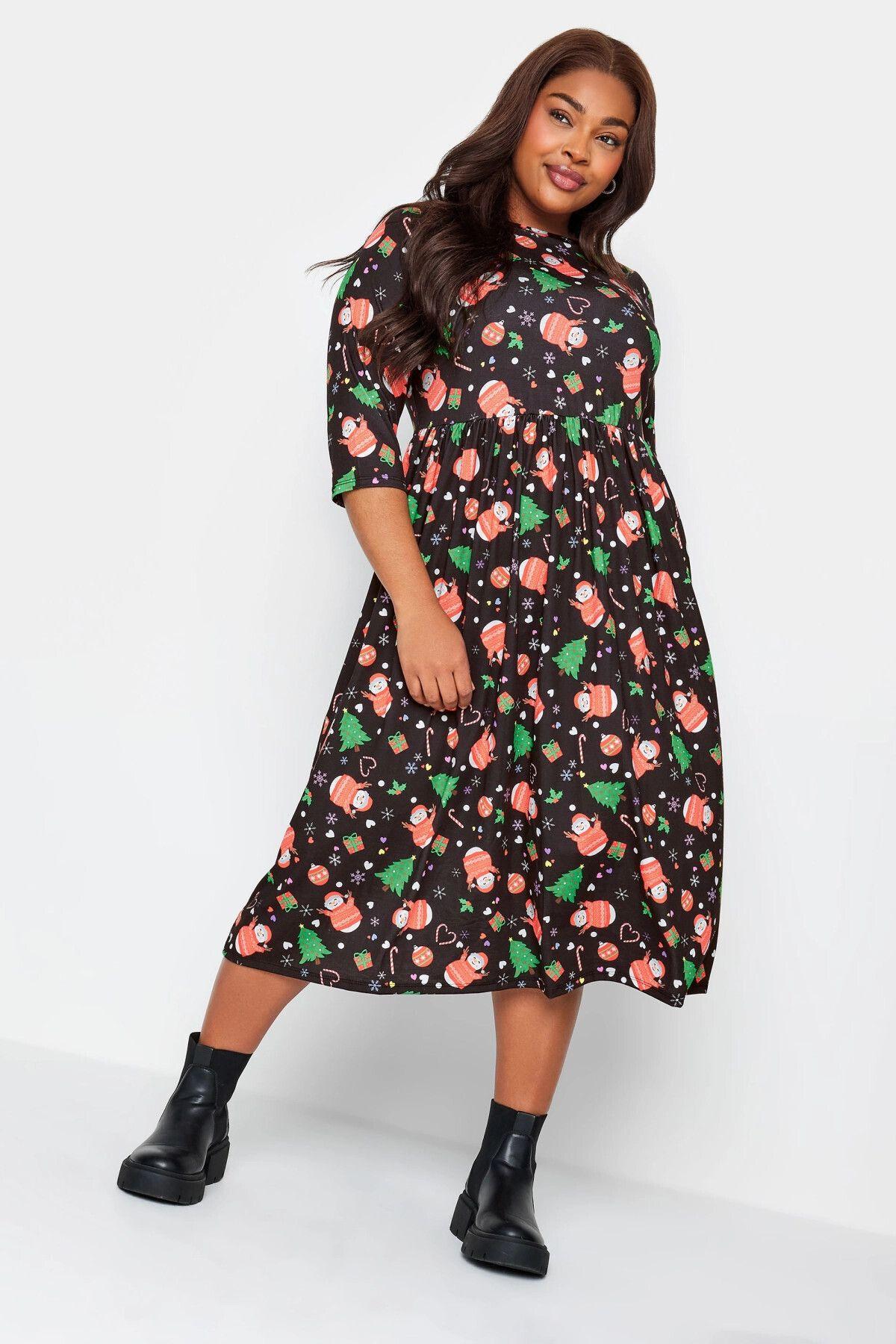 

Women s Big Size Dress Plus Size Snowman Patterned Long Dress 215927 4XL