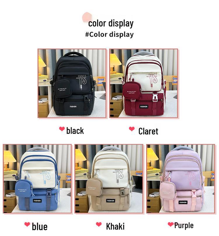 Korean-Style Color Block Backpack - Versatile, Fashionable, Large Capacity for Middle and High School Students