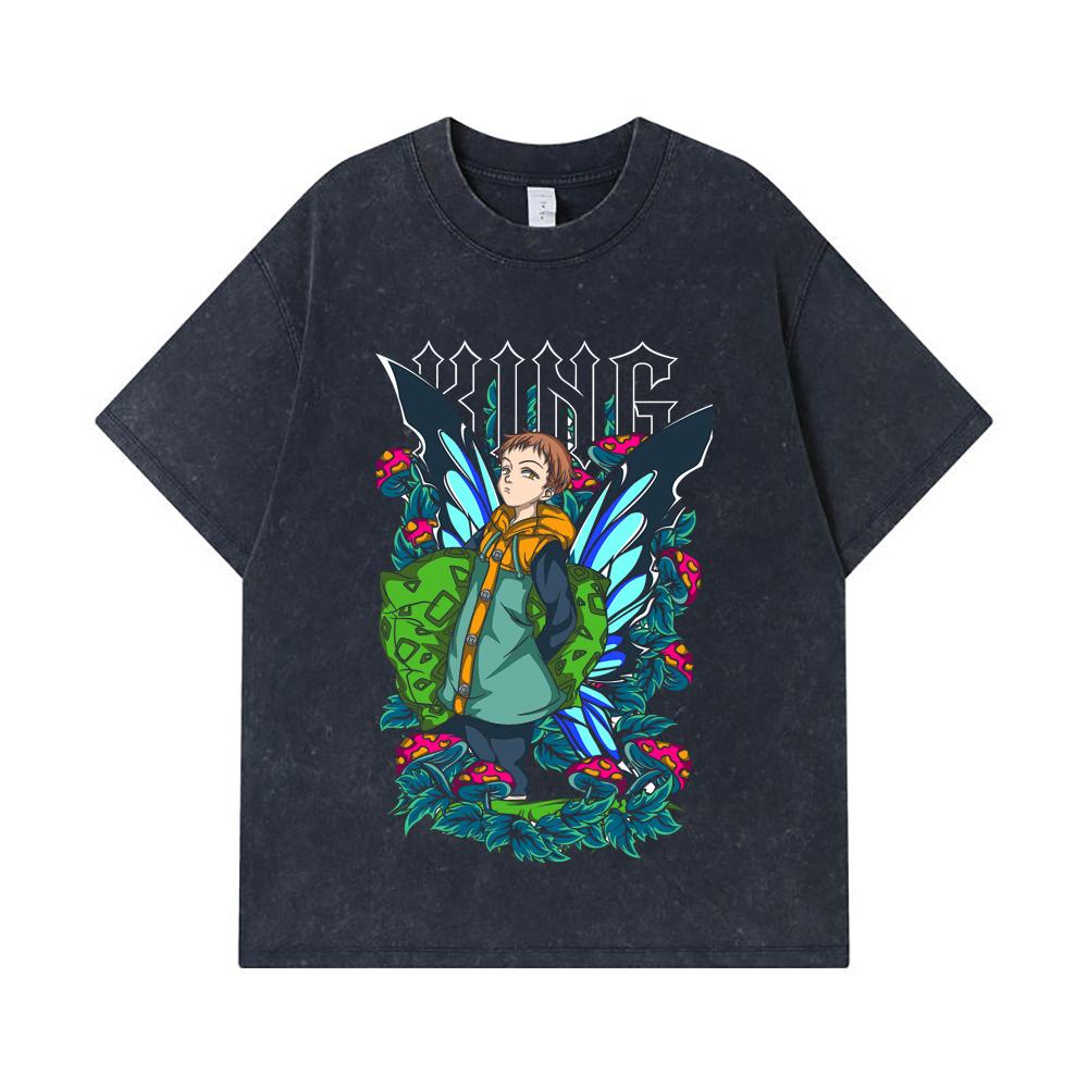 275 GSM Washed T-shirts 100% Cotton Seven Deadly Sins V6 King Print Unisex Heavy Cotton T Shirt
