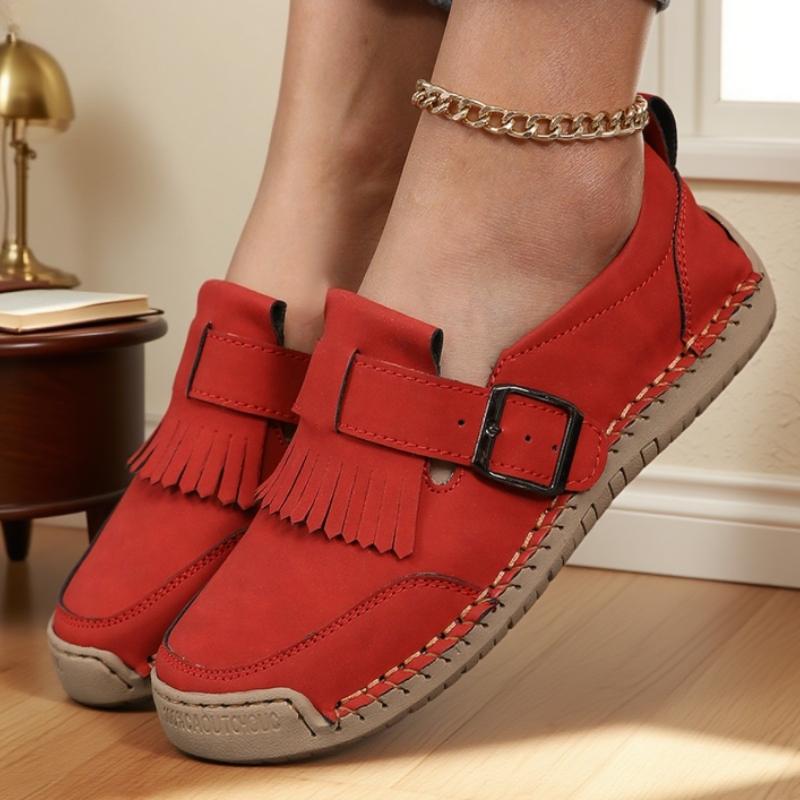 Elegante Damen-Ballerinas Klassische Runde Zehenpartie Modische Slipper Neu Atmungsaktiv Rutschfest Vielseitig Handgefertigt Leder Fahrschuh